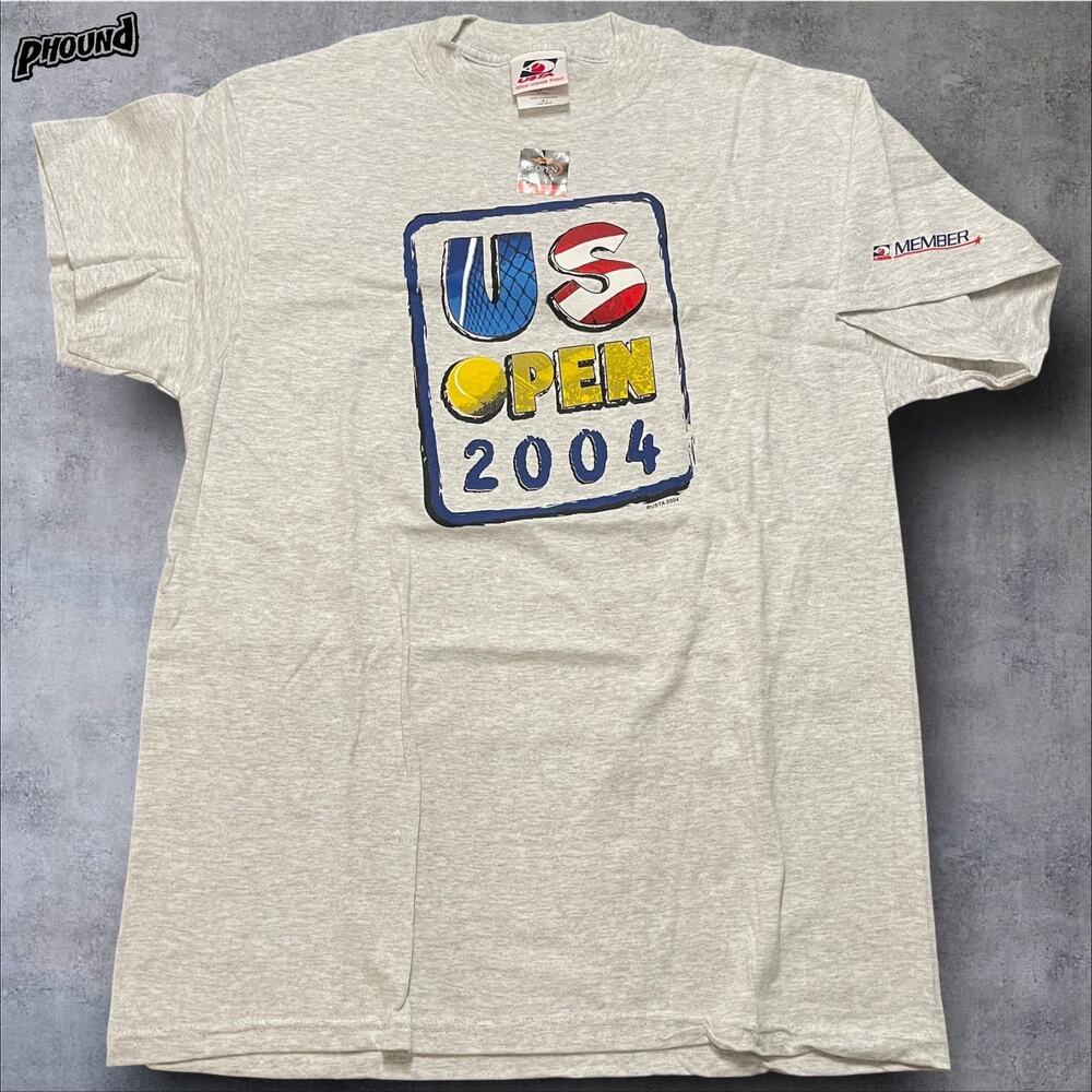 NOS New US Open 2004 Vtg Grey tshirt L USTA official S091